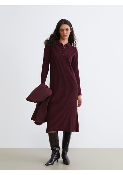 Yeni Sezon Polo Yaka Fitilli Triko Elbise