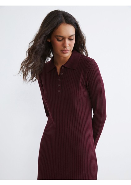 Yeni Sezon Polo Yaka Fitilli Triko Elbise fiyatları