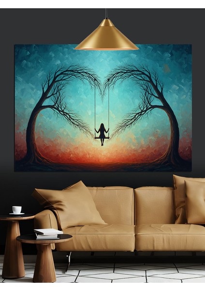 Salıncakta Sallanan Silüet Figürü Dekoratif Kanvas - Mdf Ahşap Tablo