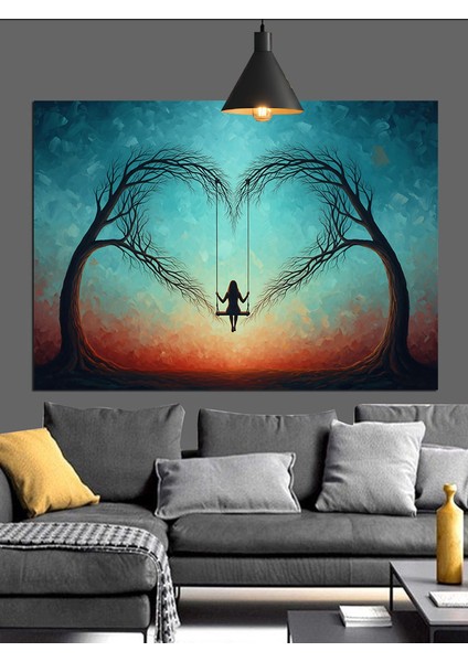 Salıncakta Sallanan Silüet Figürü Dekoratif Kanvas - Mdf Ahşap Tablo fiyatları