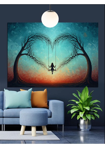 Salıncakta Sallanan Silüet Figürü Dekoratif Kanvas - Mdf Ahşap Tablo indirimleri