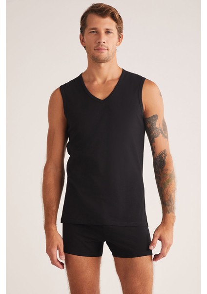 Barry Erkek V Yakalı Sıfır Kol %100 Pamuklu 2'li Atlet Set