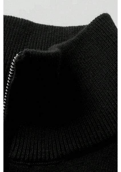 Erkek Siyah Regular Fit Yarım Pat Fermuarlı Yaka Triko Kazak fiyatları