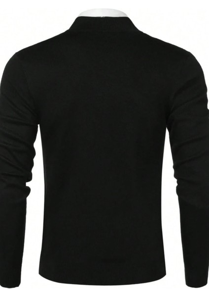 Erkek Siyah Regular Fit Yarım Pat Fermuarlı Yaka Triko Kazak modelleri