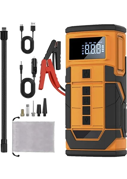 Şarjlı Akü Takviyeli Powerbank Özellikli 5in1 Hava Pompası Çok Fonksiyonlu 8000MAH Kablolu/kablosuz