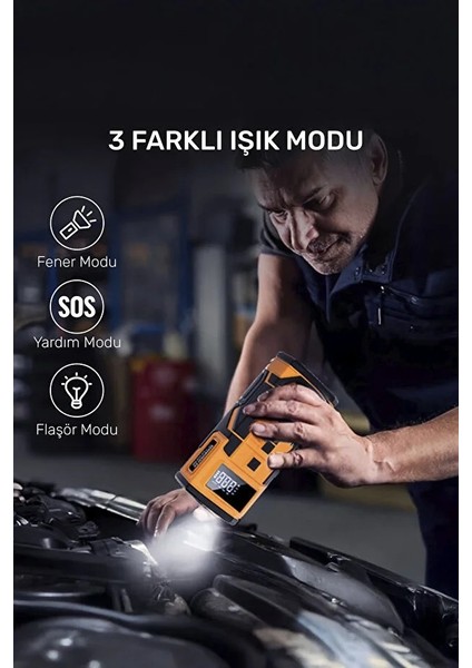 Şarjlı Akü Takviyeli Powerbank Özellikli 5in1 Hava Pompası Çok Fonksiyonlu 8000MAH Kablolu/kablosuz fırsatları