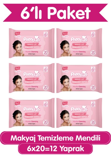 3'ü 1 Arada Makyaj Temizleme Mendili 6X20 (120 Yaprak)