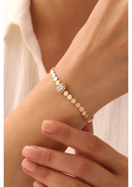 14 Ayar Altın Beşgen Baget Bileklik