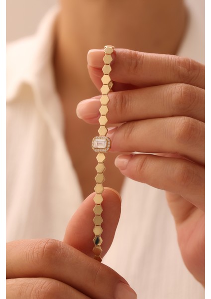 14 Ayar Altın Beşgen Baget Bileklik modelleri