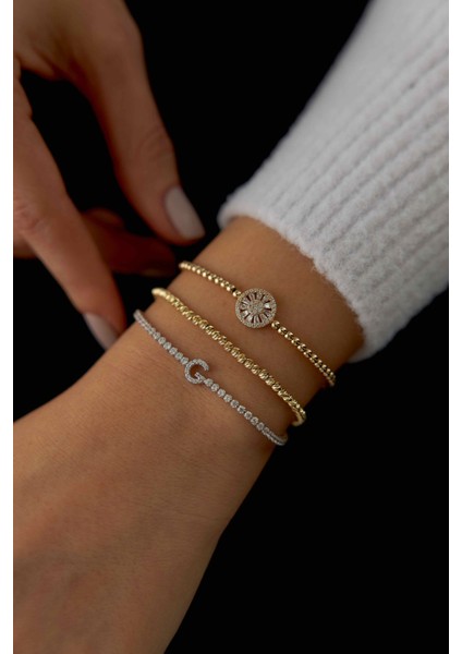 14 Ayar Altın Su Yolu Taşlı Harf Bileklik