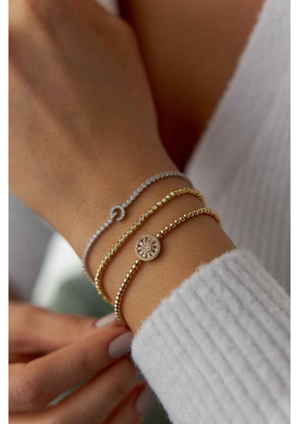 14 Ayar Altın Su Yolu Taşlı Harf Bileklik indirimleri