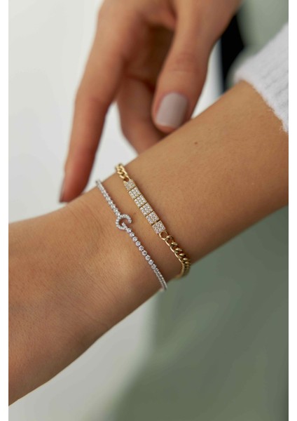 14 Ayar Altın Su Yolu Taşlı Harf Bileklik