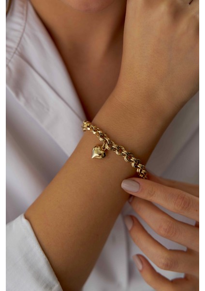 14 Ayar Altın Doch Zincir Sallantılı Kalp Bileklik