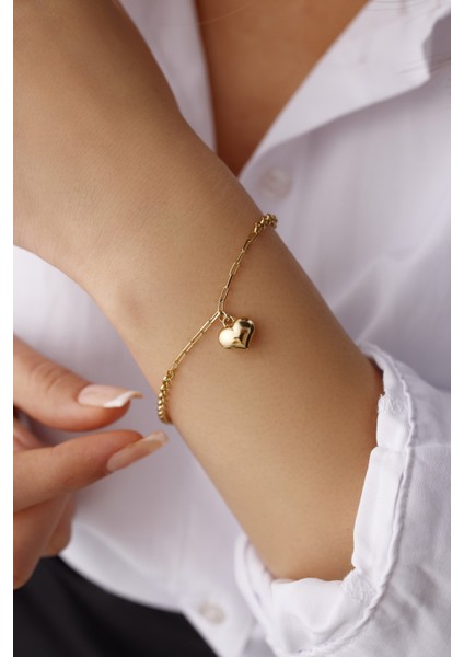 14 Ayar Altın Doch Ataş Kalp Bileklik