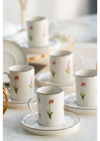 Ikebana 12 Parça 6 Kişilik Porselen Kahve Fincan Takımı