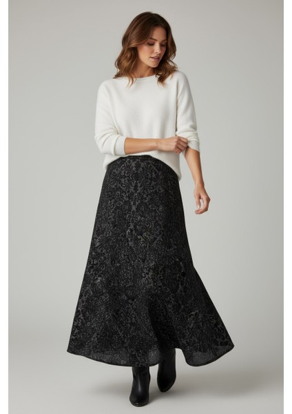 Kadın Beli Lastikli Desenli Sekiz Parça Balık Etek