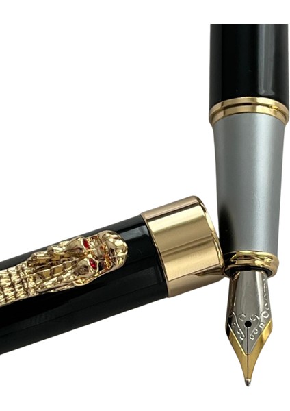 Premium Siyah Metal Dolma Kalem – Altın Detaylı - Özel Şık Hediye Kutulu