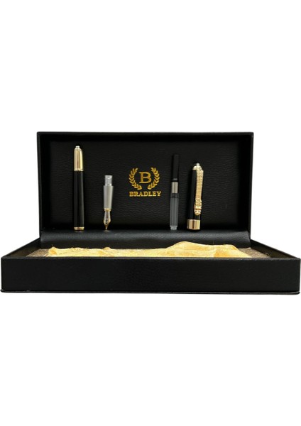 Premium Siyah Metal Dolma Kalem – Altın Detaylı - Özel Şık Hediye Kutulu