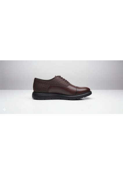 GR0446 Hakiki Lazerli Deri Topuksuz Eva Taban Koku Yapmaz Koyu Kahve Spor Klasik Ayakkabı