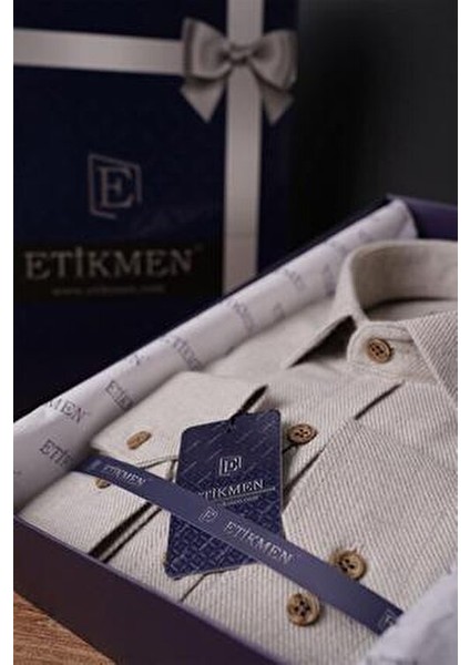 Slimfit Erkek Gömlek Klasik Stil Sütlü Kahve Renk Cepsiz Tasarım