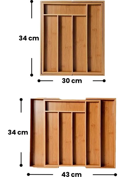 Bambu Ayarlanabilir Çekmece Içi Kaşıklık – Ölçü Ayarlı 5-7 Bölmeli Doğal Organizer (30X34 cm / 43X34 Cm) modelleri