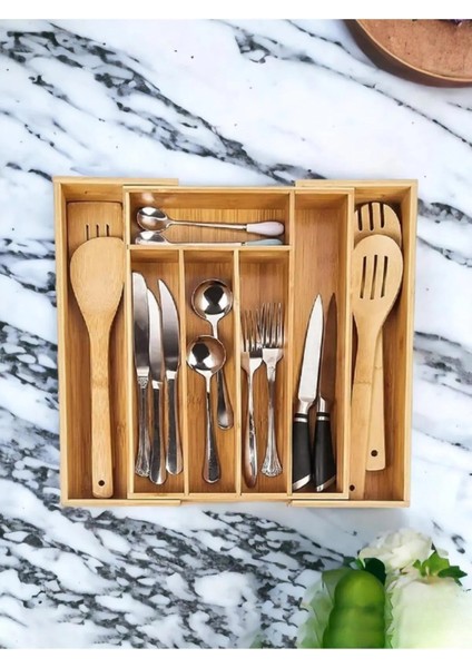 Bambu Ayarlanabilir Çekmece Içi Kaşıklık – Ölçü Ayarlı 5-7 Bölmeli Doğal Organizer (30X34 cm / 43X34 Cm) fırsatları