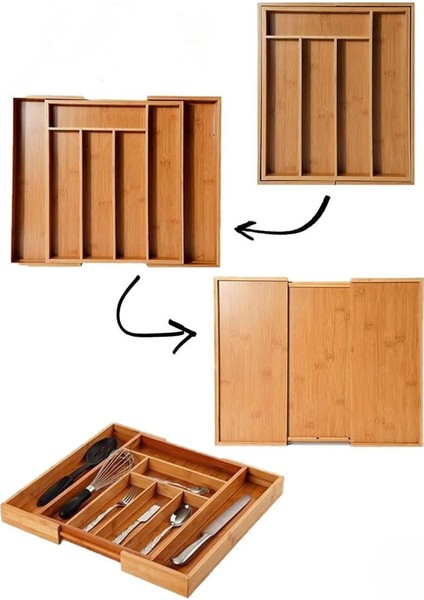 Bambu Ayarlanabilir Çekmece Içi Kaşıklık – Ölçü Ayarlı 5-7 Bölmeli Doğal Organizer (30X34 cm / 43X34 Cm) indirimleri