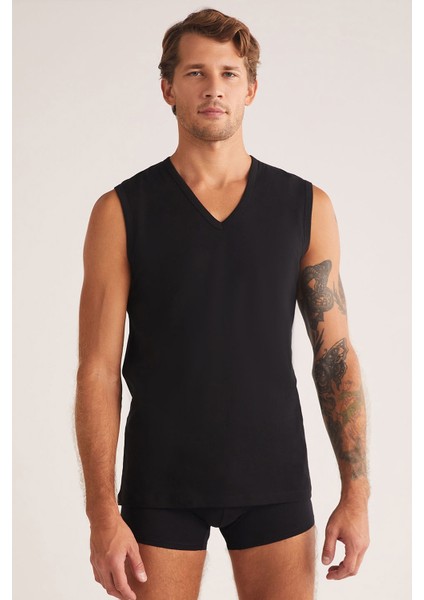 Barny Erkek V Yakalı Sıfır Kol Pamuklu 2'li Atlet Set