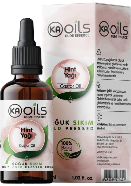 Hint Yağı 30 ml | Yoğun Kıvam & Soğuk Sıkım - Castor Oil | Kaş, Kirpik, Saç ve Cilt Bakımı | Cam Serum Şişesinde |%100 Saf ve Doğal fırsatları