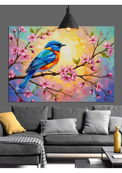 Mavi Kuş Bahar Çiçekleri Dekoratif Kanvas - Mdf Ahşap Tablo fırsatları