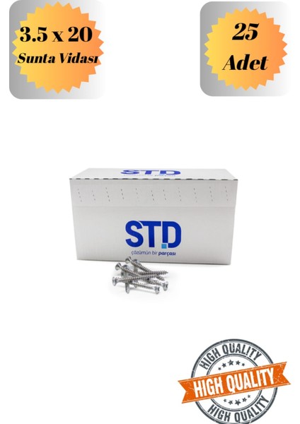 Std 3,5X20 Sunta Vidası Sivri Uçlu Ahşap Tahta Ağaç Mobilya Ayak Kulp Vidası 25 Adet