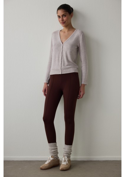 Kahverengi Gizli Cep Görünümlü Yüksek Bel Tayt indirimleri