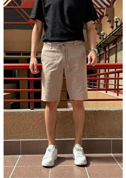 Erkek Keten Dokuma Şort Bel Bağcıklı Modern Tasarım Nefes Alabilir Özellikler