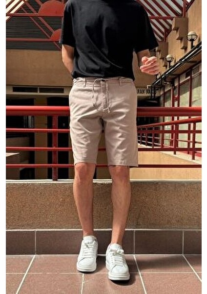 Erkek Keten Dokuma Şort Bel Bağcıklı Modern Tasarım Nefes Alabilir Özellikler
