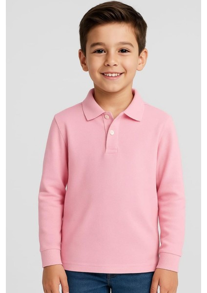 Çocuk Unisex Uzun Kollu Polo Yaka Tshirt Pembe Okul 10-13 Yaş modelleri