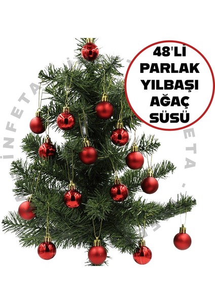 48 Adet Yılbaşı Çam Ağacı Topu Parlak Kırmızı Çam Ağacı Süsü Parlak Süs Topları 6 cm