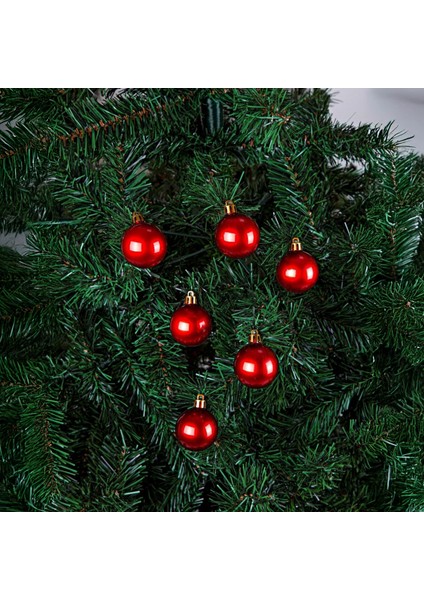 48 Adet Yılbaşı Çam Ağacı Topu Parlak Kırmızı Çam Ağacı Süsü Parlak Süs Topları 6 cm modelleri