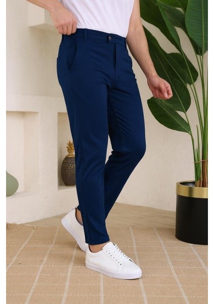 Erkek Slim Fit Likralı Bilek Boy Dilli Kumaş Pantolon