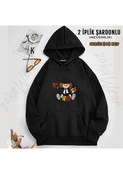 Unisex Ac Dc Game Baskılı Kapşonlu Sweatshirt (2 Iplik)