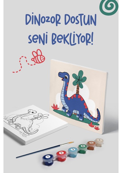 Dinazor Temalı Çocuk Tuval Boyama Seti | Tuval + 6 Renk Akrilik Boya + Fırça