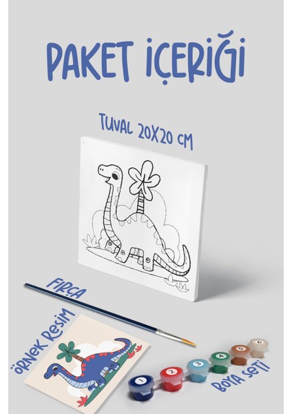 Dinazor Temalı Çocuk Tuval Boyama Seti | Tuval + 6 Renk Akrilik Boya + Fırça modelleri
