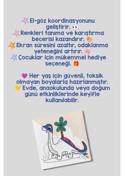 Dinazor Temalı Çocuk Tuval Boyama Seti | Tuval + 6 Renk Akrilik Boya + Fırça indirimleri