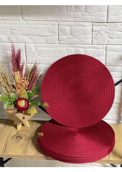 6 Adet Kırmızı Jüt Supla / Amerikan Servis Lux Sunum Tabak Altlığı