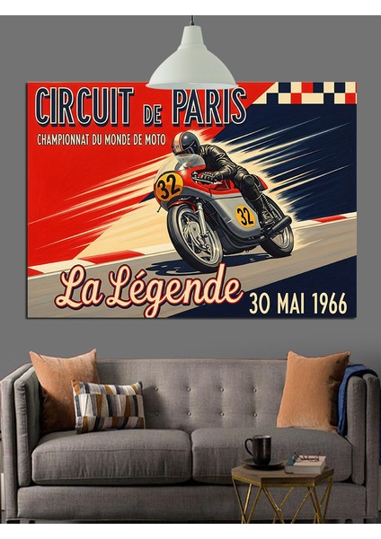 Vintage Motosiklet Yarışı Afişi Dekoratif Kanvas - Mdf Ahşap Tablo