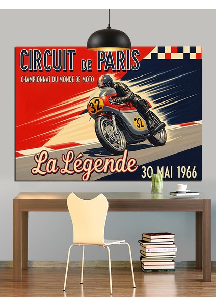 Vintage Motosiklet Yarışı Afişi Dekoratif Kanvas - Mdf Ahşap Tablo fiyatları