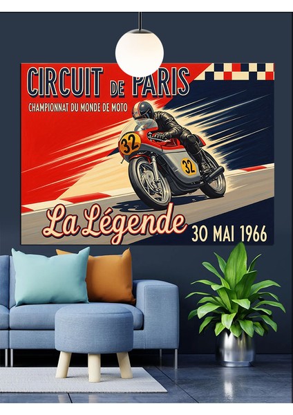 Vintage Motosiklet Yarışı Afişi Dekoratif Kanvas - Mdf Ahşap Tablo modelleri