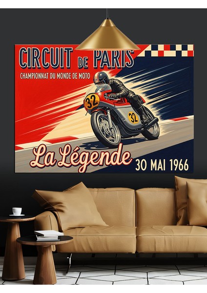Vintage Motosiklet Yarışı Afişi Dekoratif Kanvas - Mdf Ahşap Tablo fırsatları