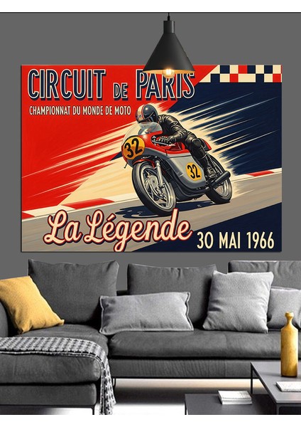 Vintage Motosiklet Yarışı Afişi Dekoratif Kanvas - Mdf Ahşap Tablo indirimleri