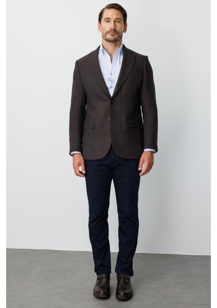 Erkek Kahve Regularfıt / Rahat Kalıp Mono Yaka Ceket