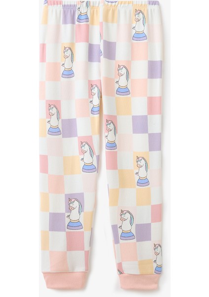 Kırık Beyaz Kız Çocuk Chessicorn Unicorn Desenliuzun Kollu Pijama Takımı modelleri
